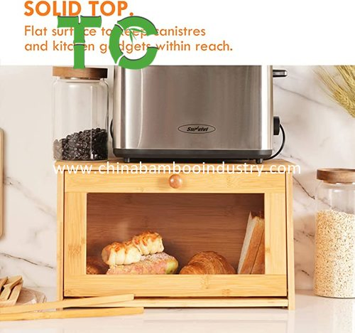 Cheap Price Bamboo Bread Box Large Capacity Bread Box for Kitchen Food Storage, Bread Keeper Roll Top
