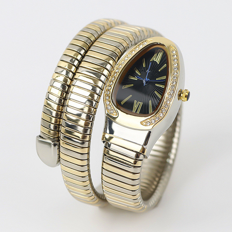 Custom Logo Womens Luxury Fashion Japan Movt Gold Serpent Snake Bracelet Watches