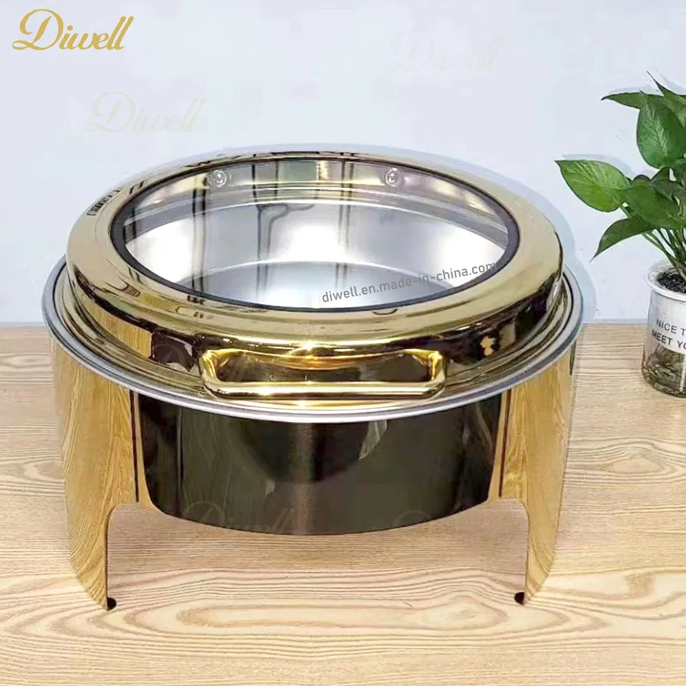 Diwell Factory Wholesale Gold Hydraulic Round Chaffing Buffet Server