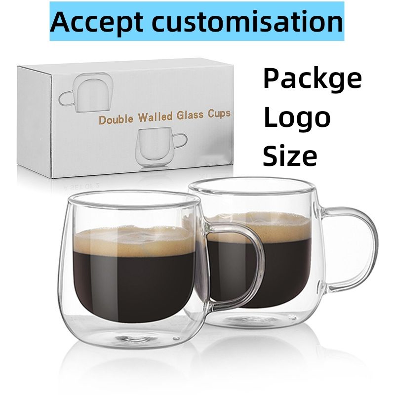 250ml Double Walled Glass Coffee Mugs with Handle for Latte