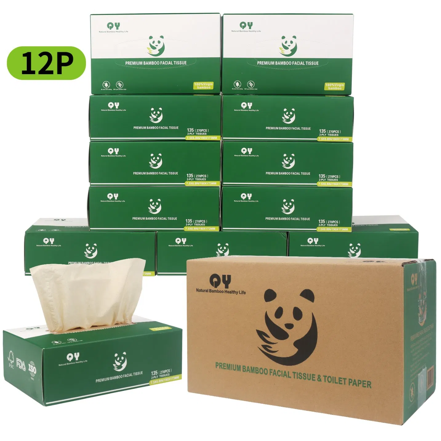 Bamboo Facial Tissues Box - Ultra Soft, Natural Unbleached, Tree-Free & Eco-Friendly, 135 Tissues Per Box