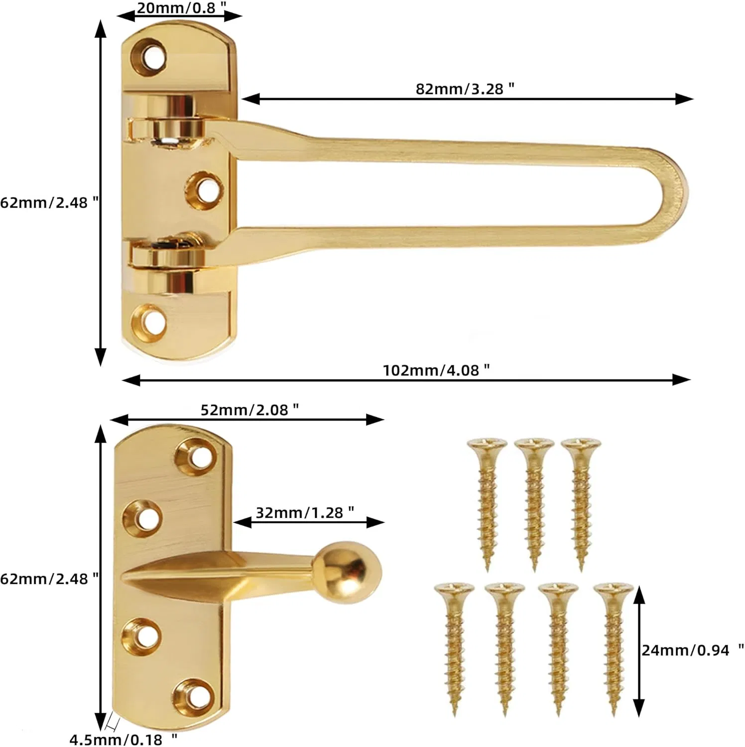 Mdsf01-Sng Die-Cast Zinc Security Latch, Satin Gold Finish