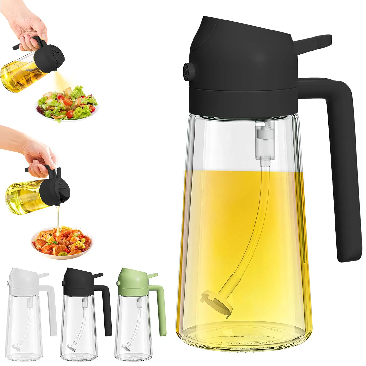 2 in 1 Glass Oil Sprayer Large Olive Oil Dispenser Spray Bottle for Kitchen Cooking