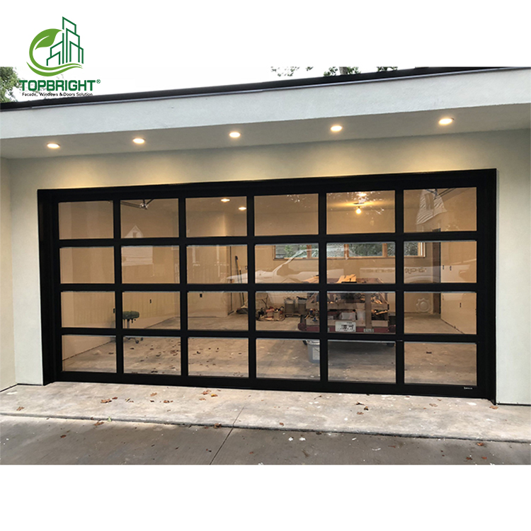 Factory Custom Villa Design Automatic Tempered Frosted Aluminum Glass Garage Doors for Homes