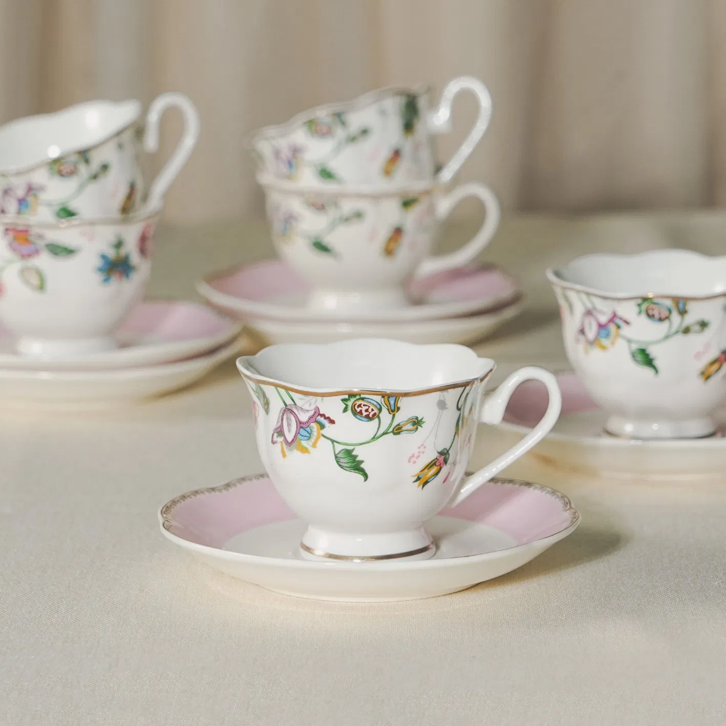 Wholesale Set of 6 Gift Box Floral Ceramic 220ml Coffee Tea Cup