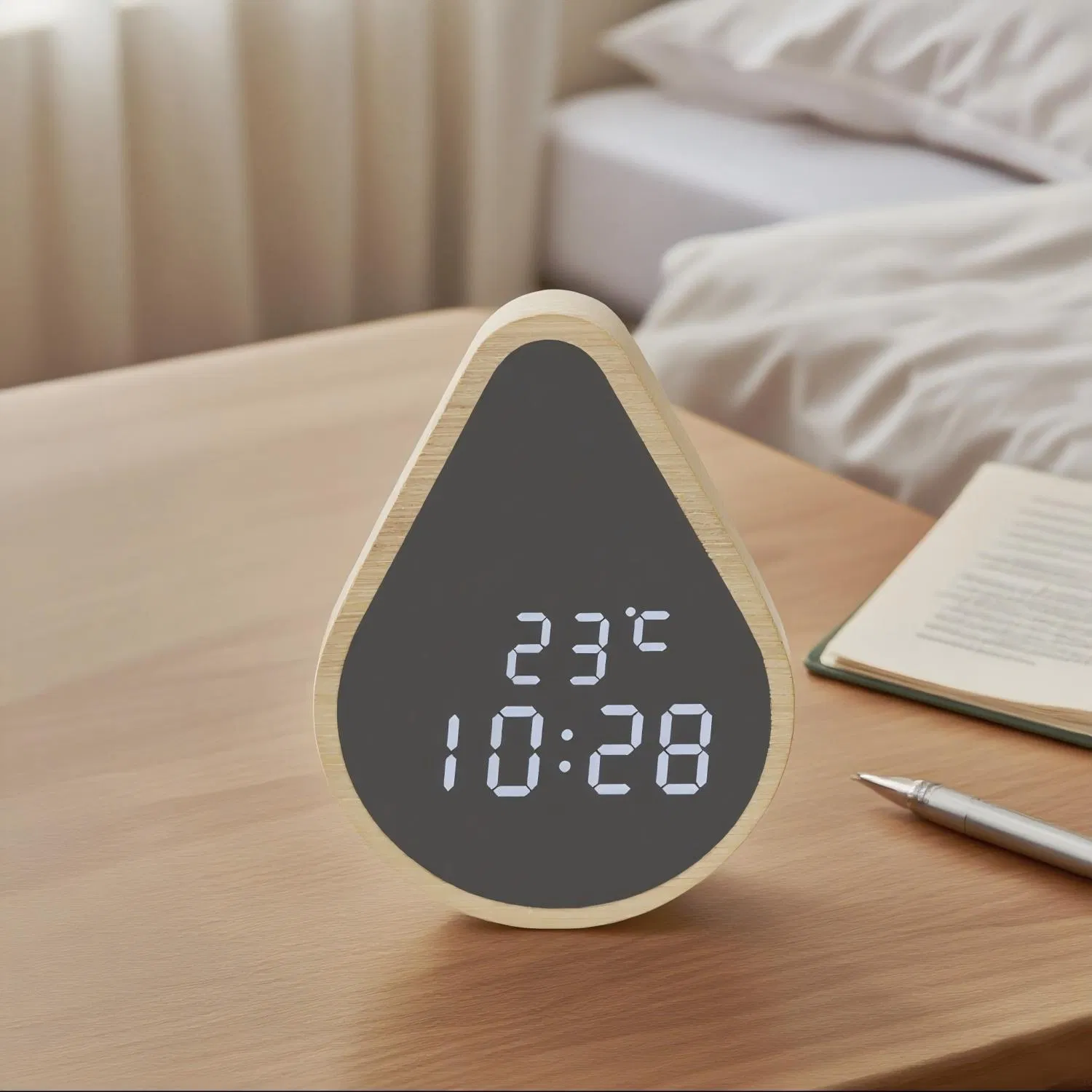 New Gift Eco Friendly Natural Bamboo Tumbler Alarm LED Smart Clock