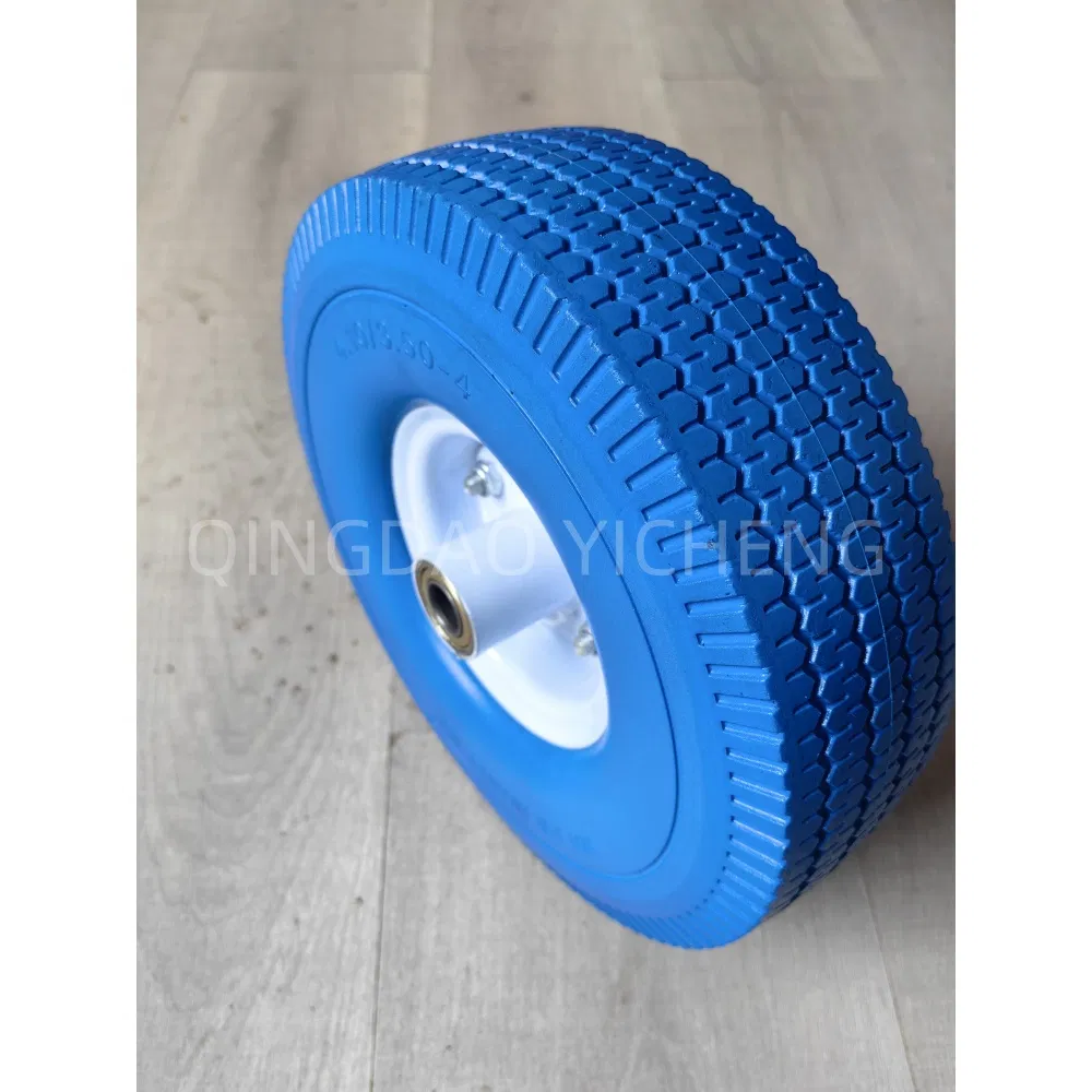 Manufacturer 10X3.00-4 Inch Flat Free Polyurethane Tire and Wheel for Hand Truck Wagon Cart