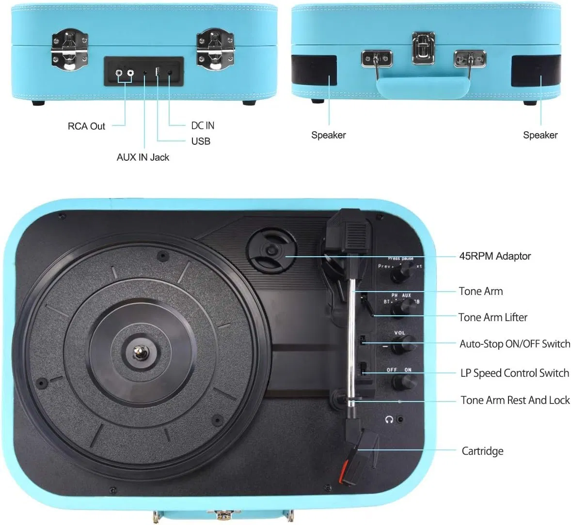 Портативный проигрыватель винила с Bluetooth и колонками