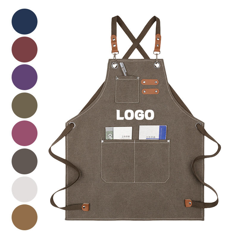 Kitchenware Wholesale Custom Logo Canvas Kitchen Apron Waterproof Oilproof Adjustable Waiter Washable Salon Barber Bakery Aprons