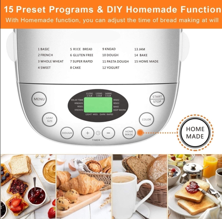 Home Use Bakery Equipment Automatic Cooking Machine Bread Maker with Multifunctional Programs