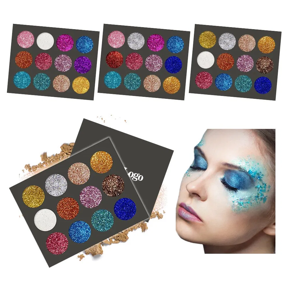12 Colors Metallic Shimmer Pressed Glitter Eyeshadow Makeup High Pigmented Glitter Eye Shadow Palette