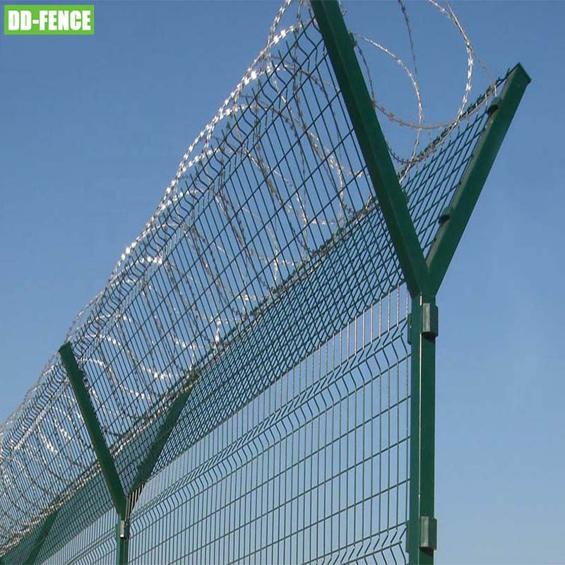 Hot DIP Galvanized Airport Fence High Security Prison Welded Wire Mesh Fence with Razor Barbed Wire