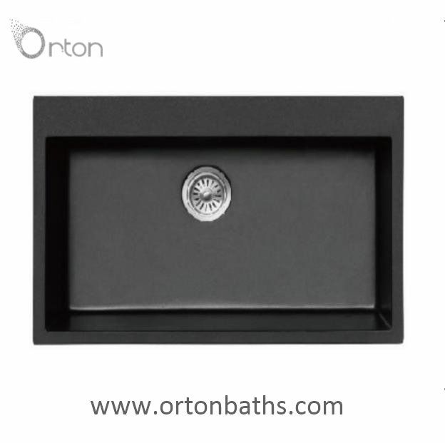 Ortonbath Matte Black Rectangular Topmount Quartz Granite Kitchen Sink