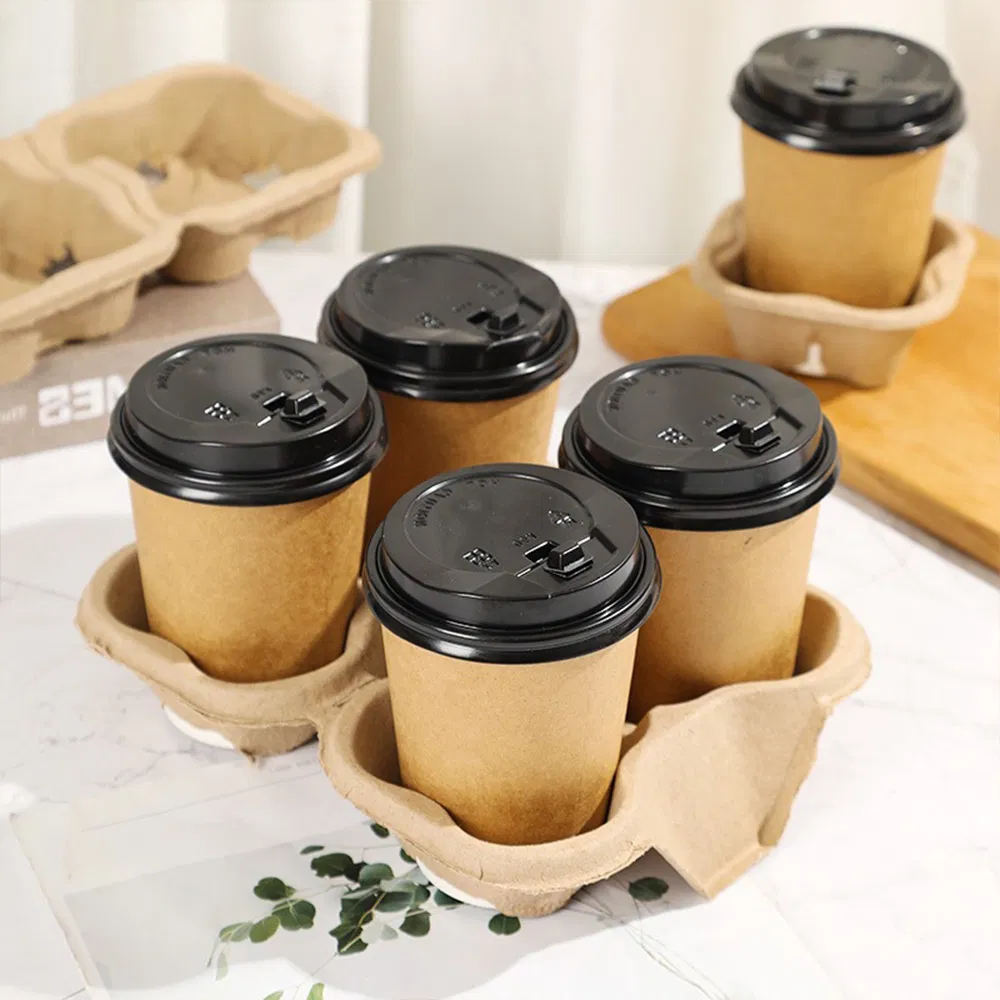 Reusable Pulp Paper 2 Cup Holder Coffee Paper Cup Tray Takeout Packaging Cup Holder