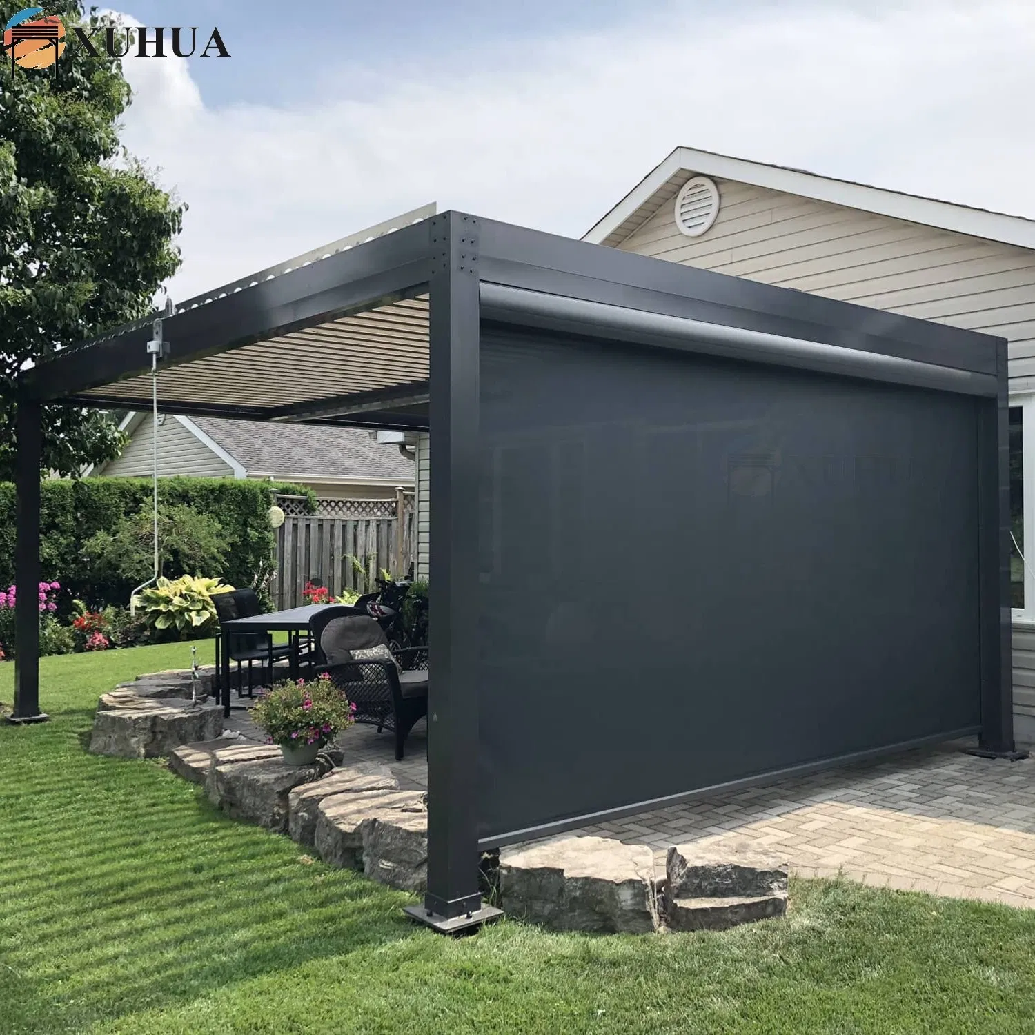 Xuhua Sunshade Aluminium Shutter Motorized Polyester Anti UV Outdoor Zip Track Blinds