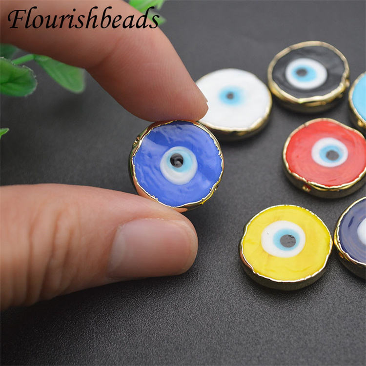 Gold-Plated Bright Color Round Royal Blue Evil Eye Glass Coloured Glaze Beads