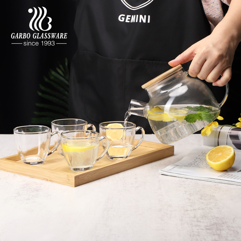 Wholesale Popular Glass Teapot with Tea Mugs Borosilicate Glass Tea Pot Set