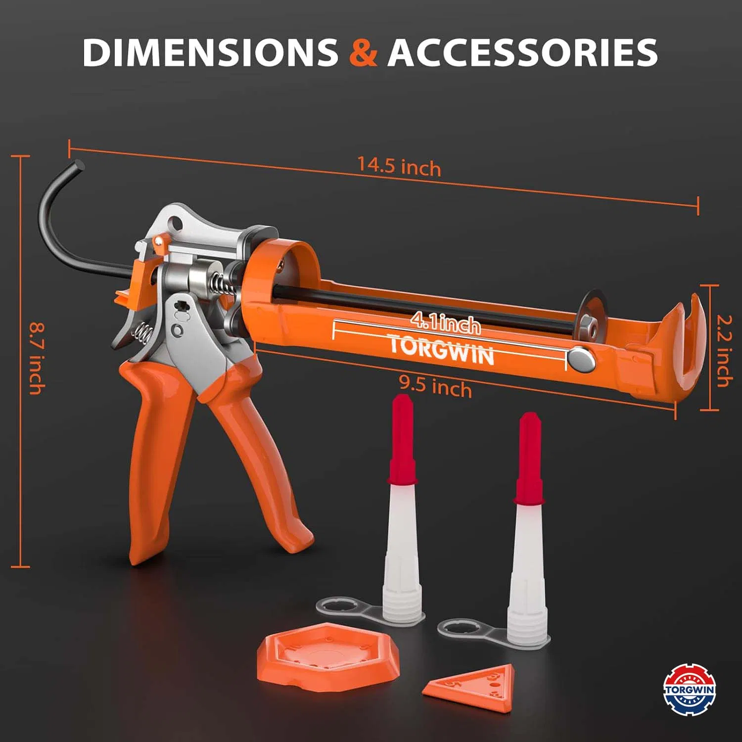 Caulking Gun Heavy-Duty Aluminum Caulk Gun, 1/10 Gallon, Adjustable 12: 1 & 25: 1 Thrust Ratio