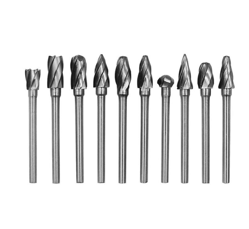 Fan-Ling 1/8 Inch Carbide Burr Set - 10PCS Cut Carbide Rotary Burrs for Aluminum 3mm Shank Fits Die Grinder Drill for Die Grinder Drill,Metal Carving, Polishing