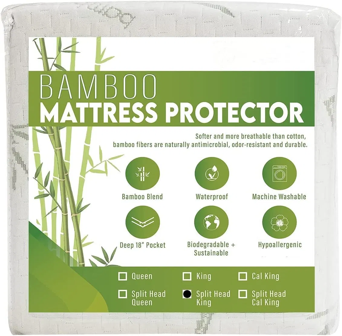 Waterproof Split Top King Mattress Protector for Adjustable Bed with Upper Flex Fitted Sheet Style with Elastic Deep Pocket Mattress Cover 32-34 Split From Head