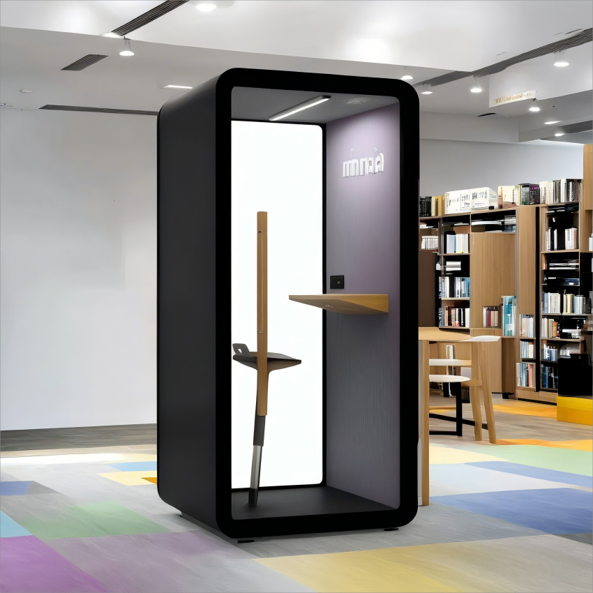 Soundproof Office Booth: Stylish Cabin with Aluminum and Glass Features