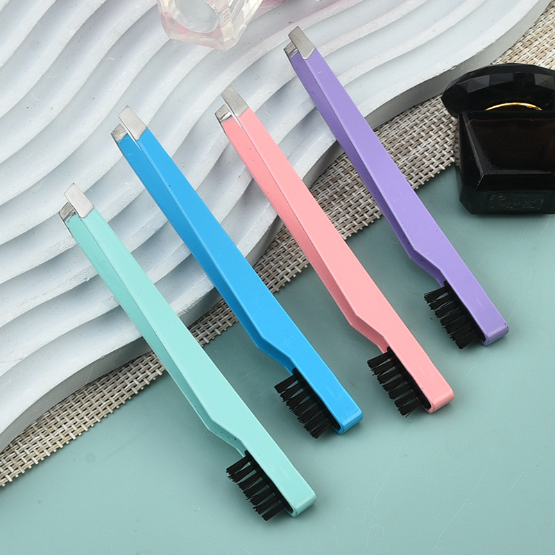 Stainless Steel Precision Makeup Grooming Hair Removal Eyelash Eyebrow Tweezers with Comb