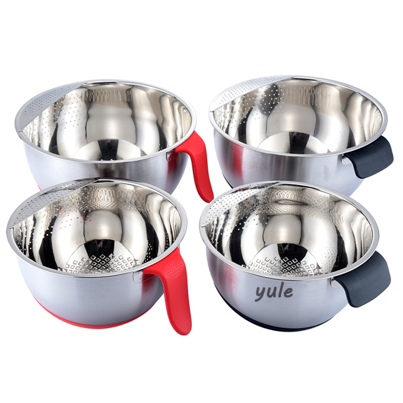 Chinese Local Supplier Filtered Stainless Steel Mesh Rice Colander Strainer and Bowl Rice Washing Bowl