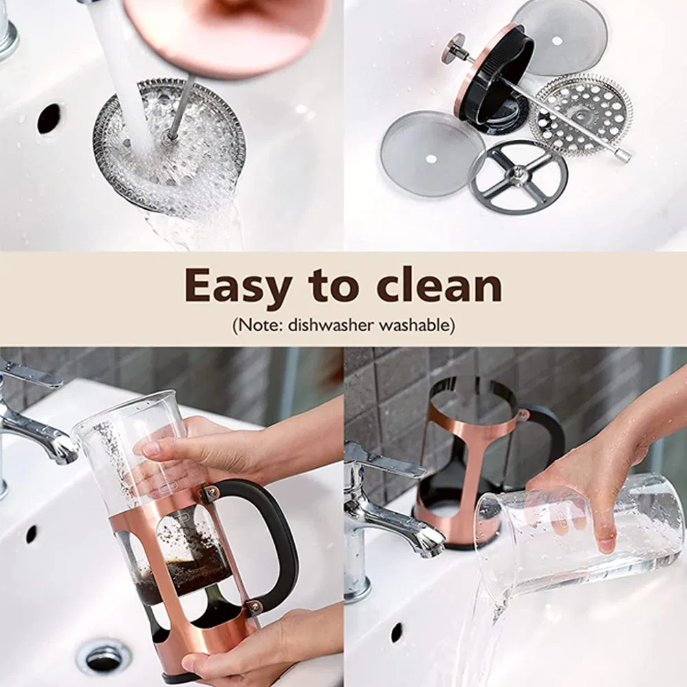 French Press Coffee Maker, Glass Classic Copper Stainless Steel Coffee Press