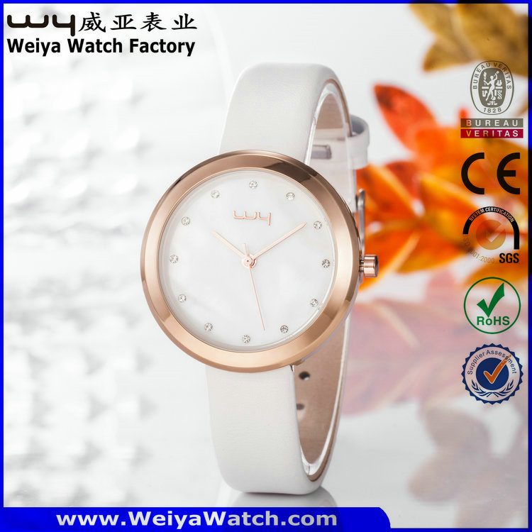 ODM Casual Factory Leather Strap Quartz Ladies Wrist Watch (Wy-060C)
