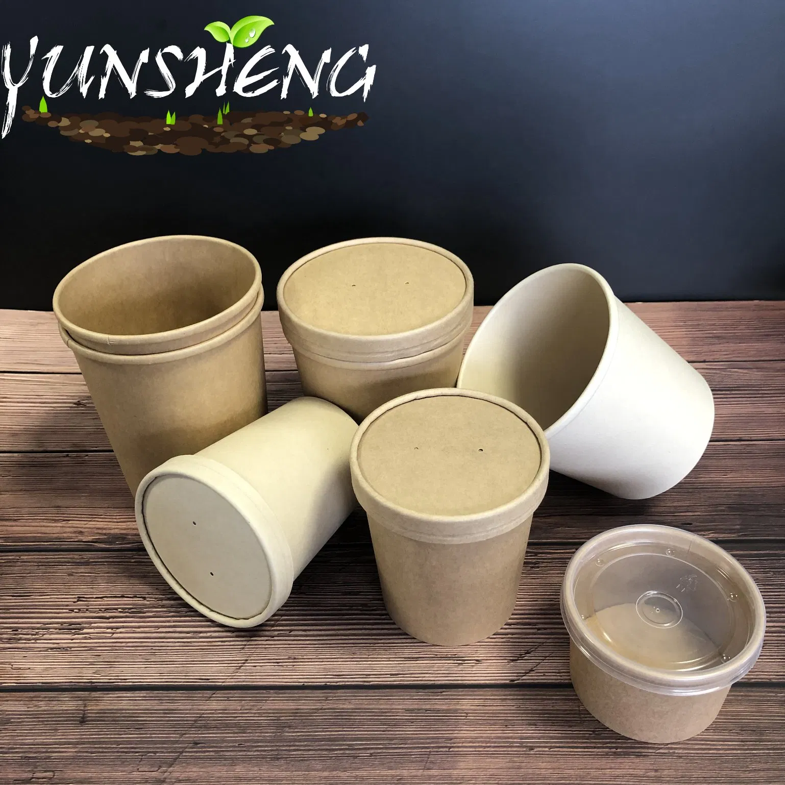 Compostable Degradable Disposable Brown Kraft Paper Cup/Eco-Friendly Customized Light Brown Bamboo Pulp Paper Soup Cup/Ice Cream Cup