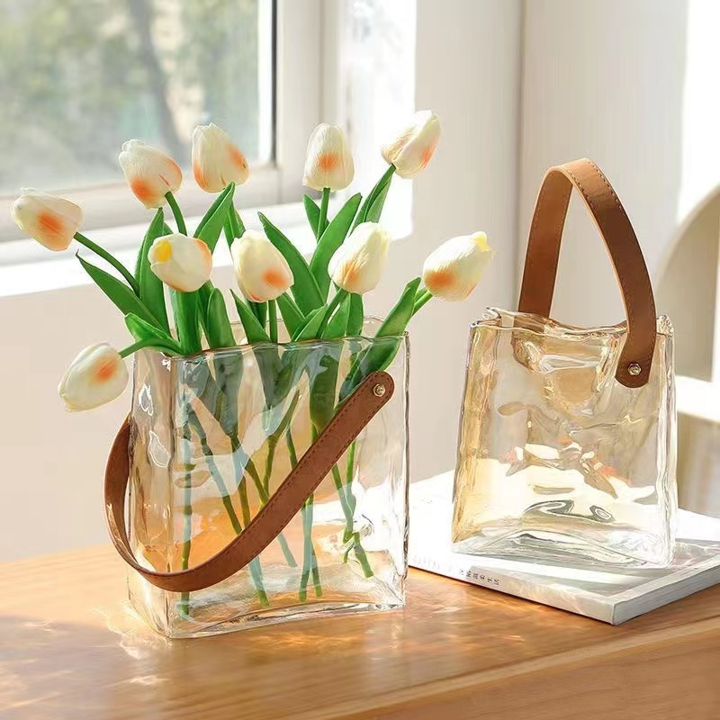 Glassware Glass Craft Handbag Shape Vase for Flower Home Decoration