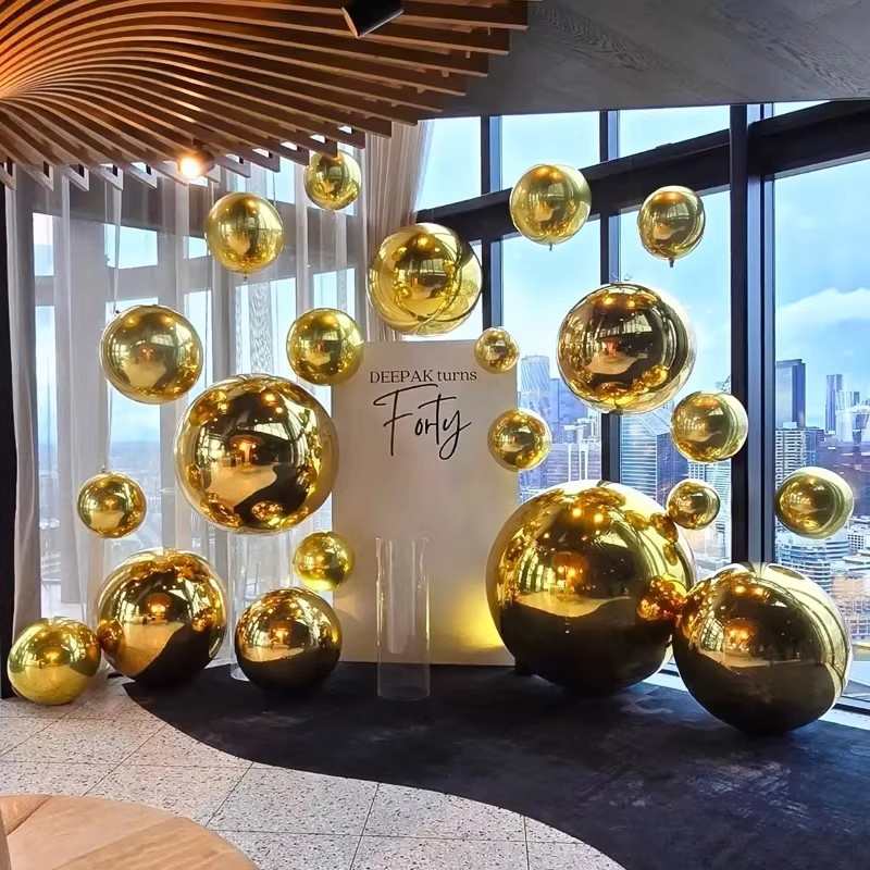 Boyi Custom Large Blue Inflatable Mirror Ball Gold Reflective Inflatable Mirror Balloon