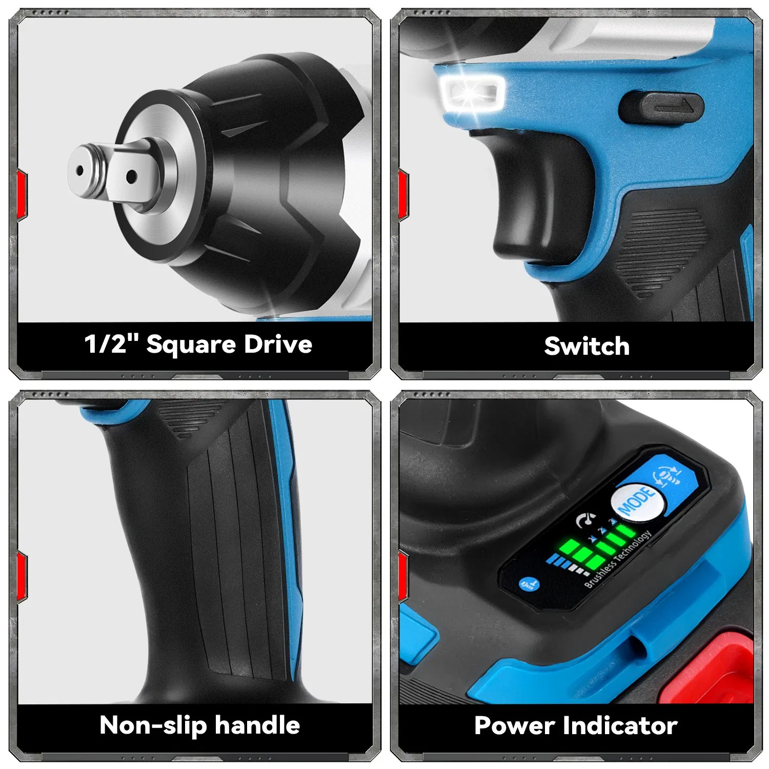 900nm 1/2 Inch Brushless Electric Impact Wrench Cordless Power Tool