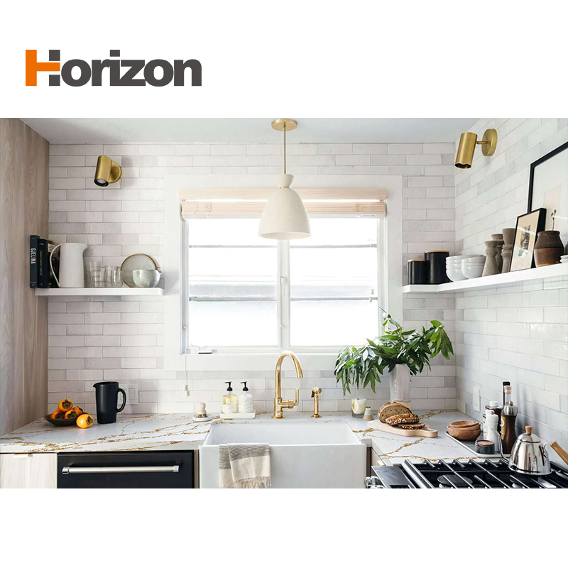 Gold Calacutta Quartz Italian White Stone Slabs Artificial Quartz Benchtops