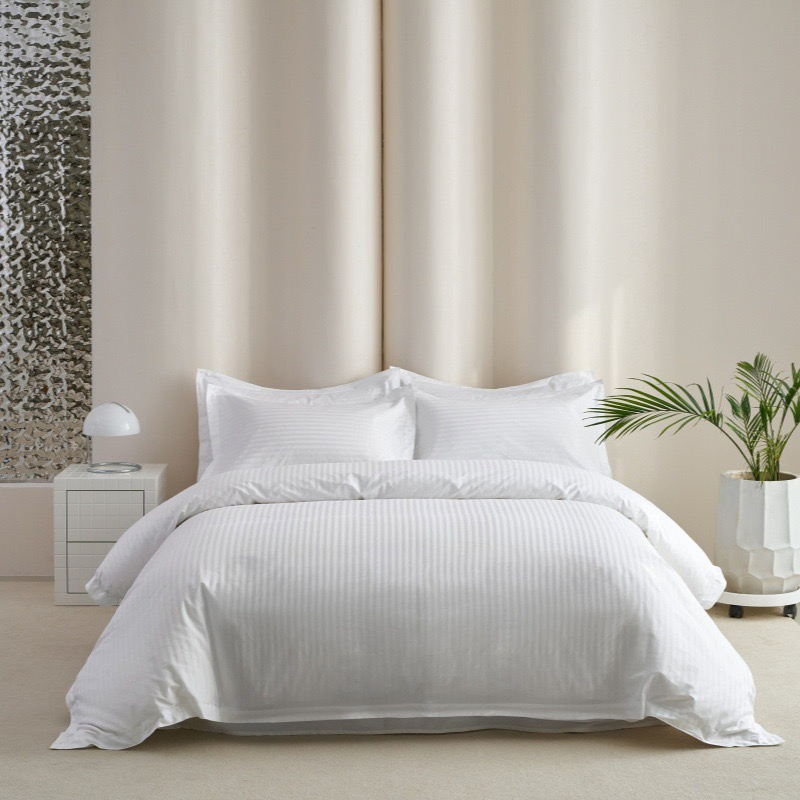 300t Pure Cotton Jacquard Satin Striped Duvet Cover Bed Sheets and Pillowcase 4-Pieces Set Bedding Specially Customized for Hotels Guesthouses Five-Star Hotels