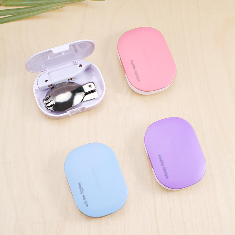 Portable Foldable Fork Spoon Cutlery Disinfection Box Stainless Steel Outdoor Picnic Camping Travel Cutlery Set
