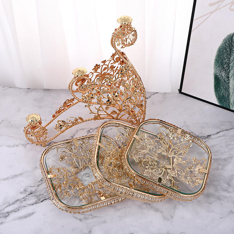 Craftsmanship Carving Fruit Basket 3-Layer Fruit Gold Fruit Basket