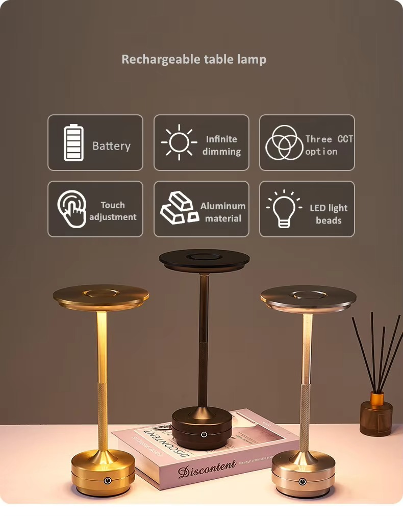 Contemporary USB Rechargeable Touch Dimming LED Table Lamp Hotel Wedding Restaurant Fast Multi Charge Station Table Lamp
