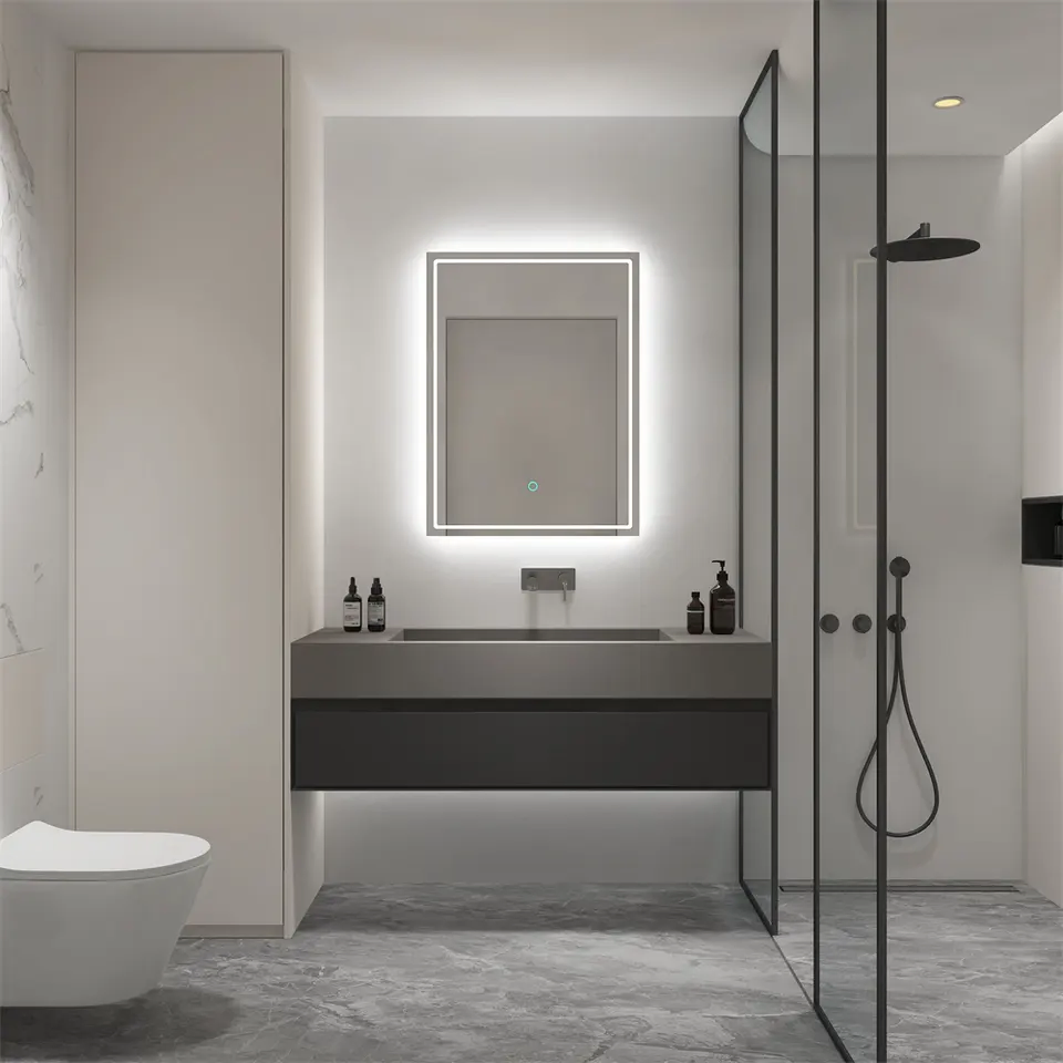 Modern Bath Mirror Two Light Color Silver Bathroom Wall Mounted Smart LED Mirror with Anti Fog