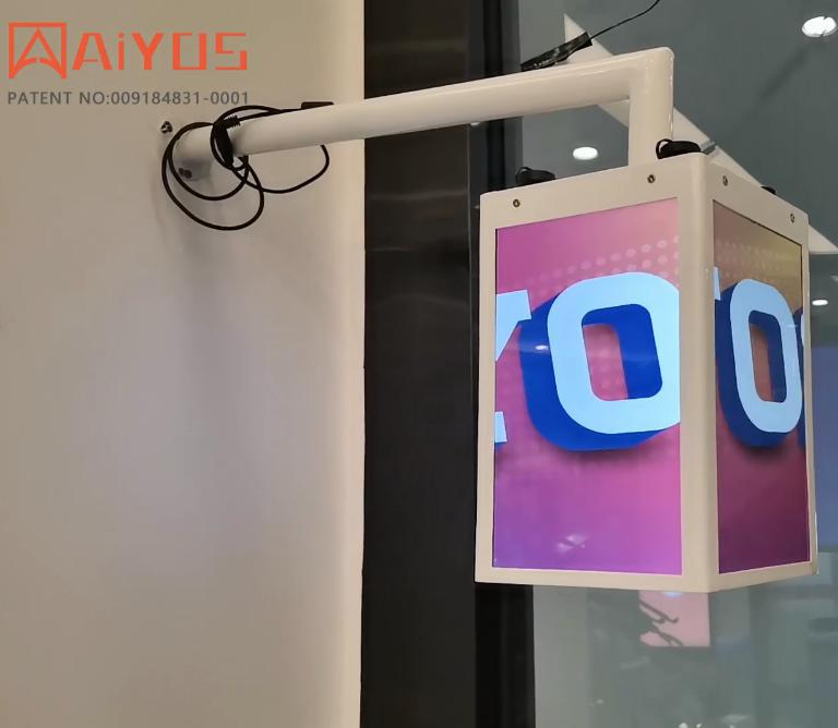 Aiyos Patent New 4 Sided 10.1 Inch High Brightness 1000nits LCD Cube Display Digital Signage with Logo Projection for Bars