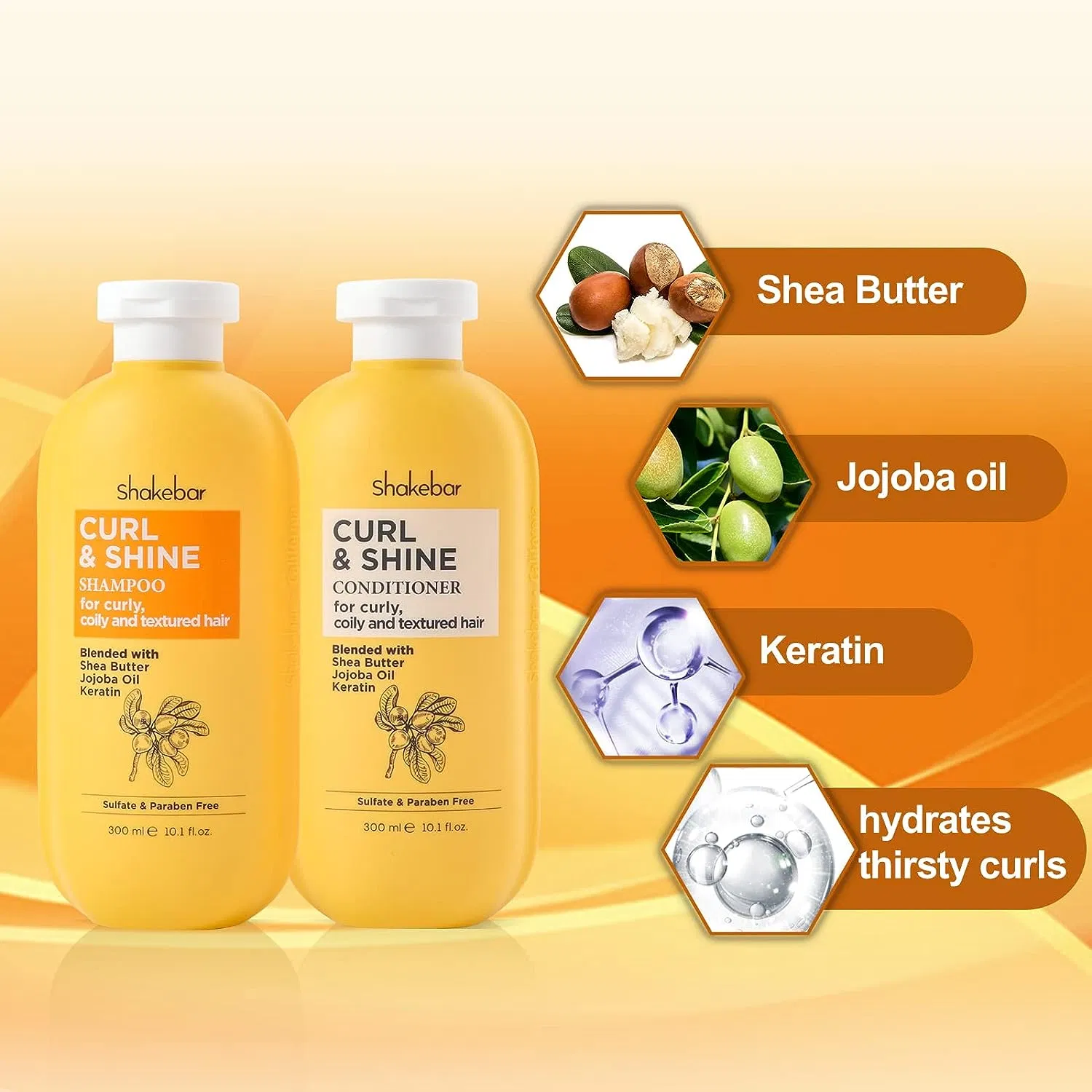 Shakebar Wholesale Hair Care Products 300ml Keratin Curly Hair Shampoo and Conditioner