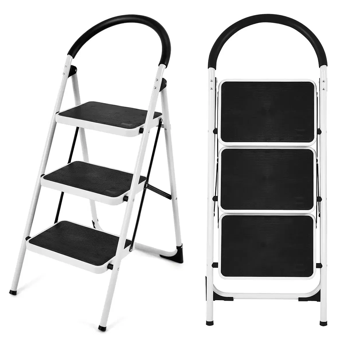 Trending Product 2024 Folds 3 Step Ladder Multipurpose Iron PP White and Black Ladder for Household Furniture Hardware Tool