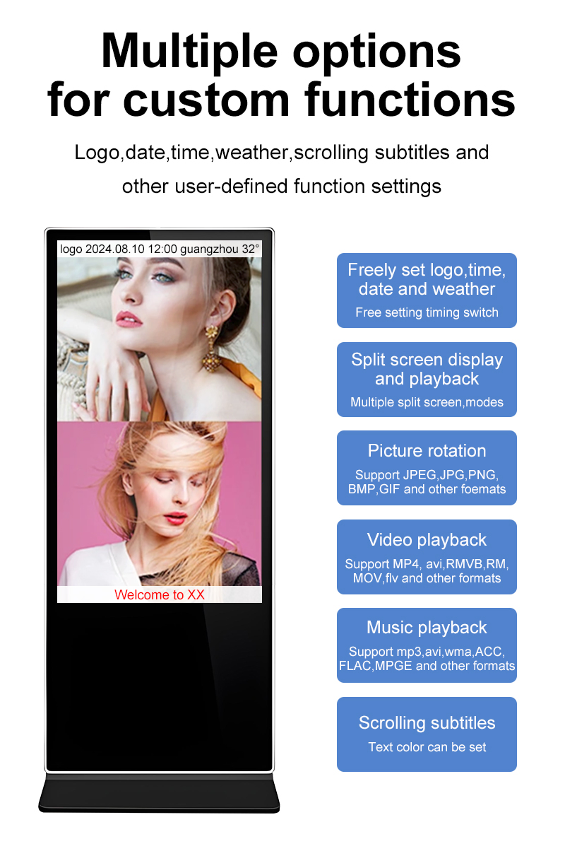 65 Inch Free Standing Indoor LED Advertising Screen LCD Indoor Totem