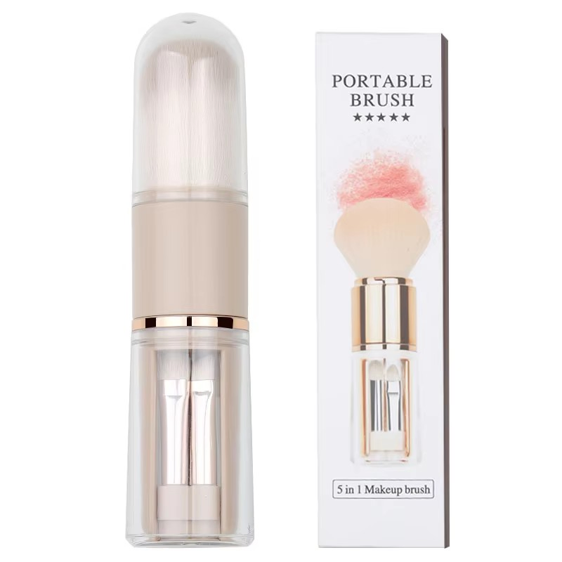 2025 High Quality Portable 5-in-1 Makeup Brush Mini Powder Brush Eyeshadow Brush Flat Style Travel Beauty Tools Custom Logo