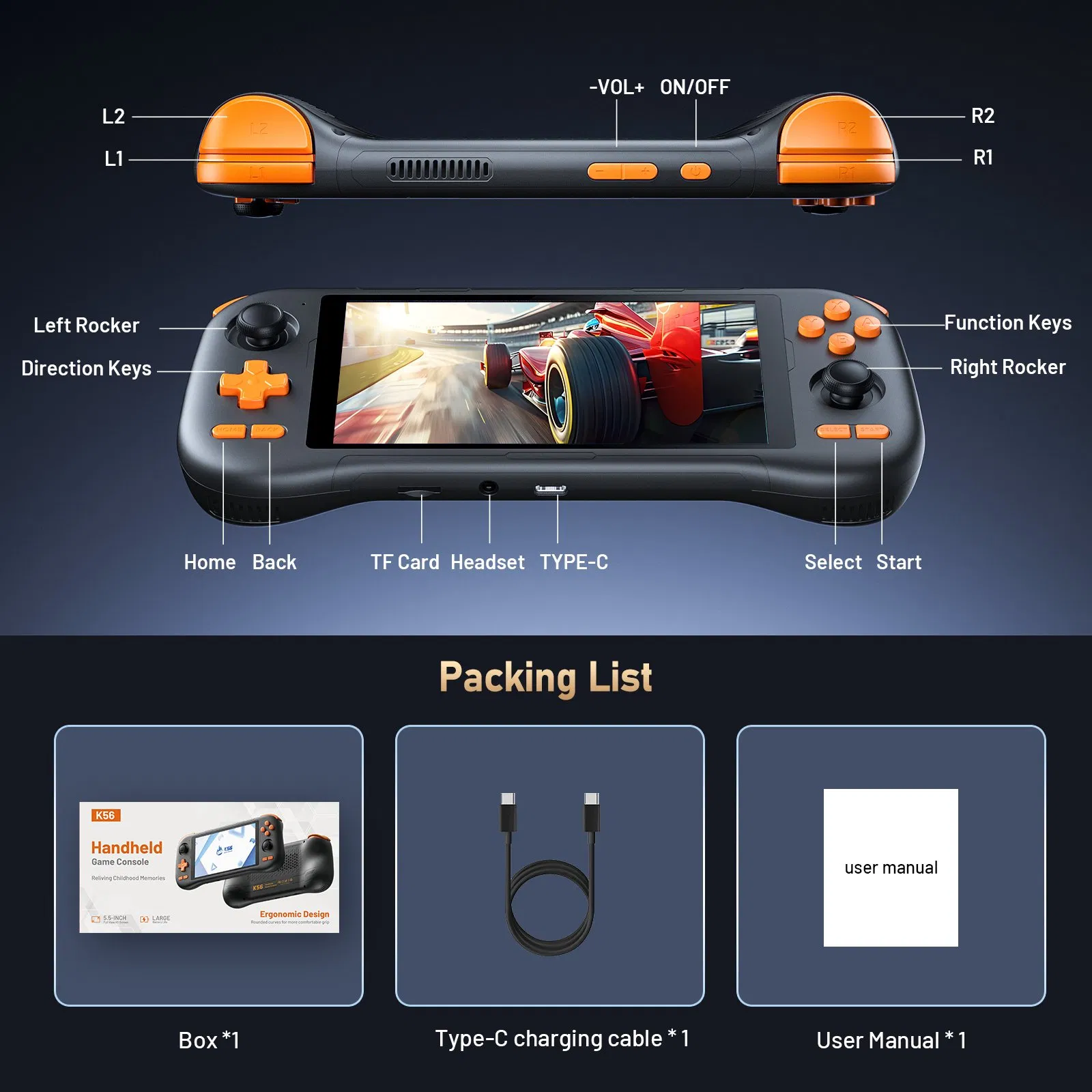 Wholesale 5.5'' Touch Screen K56 Retro Gaming Player Handheld Game Console with Android 14 System