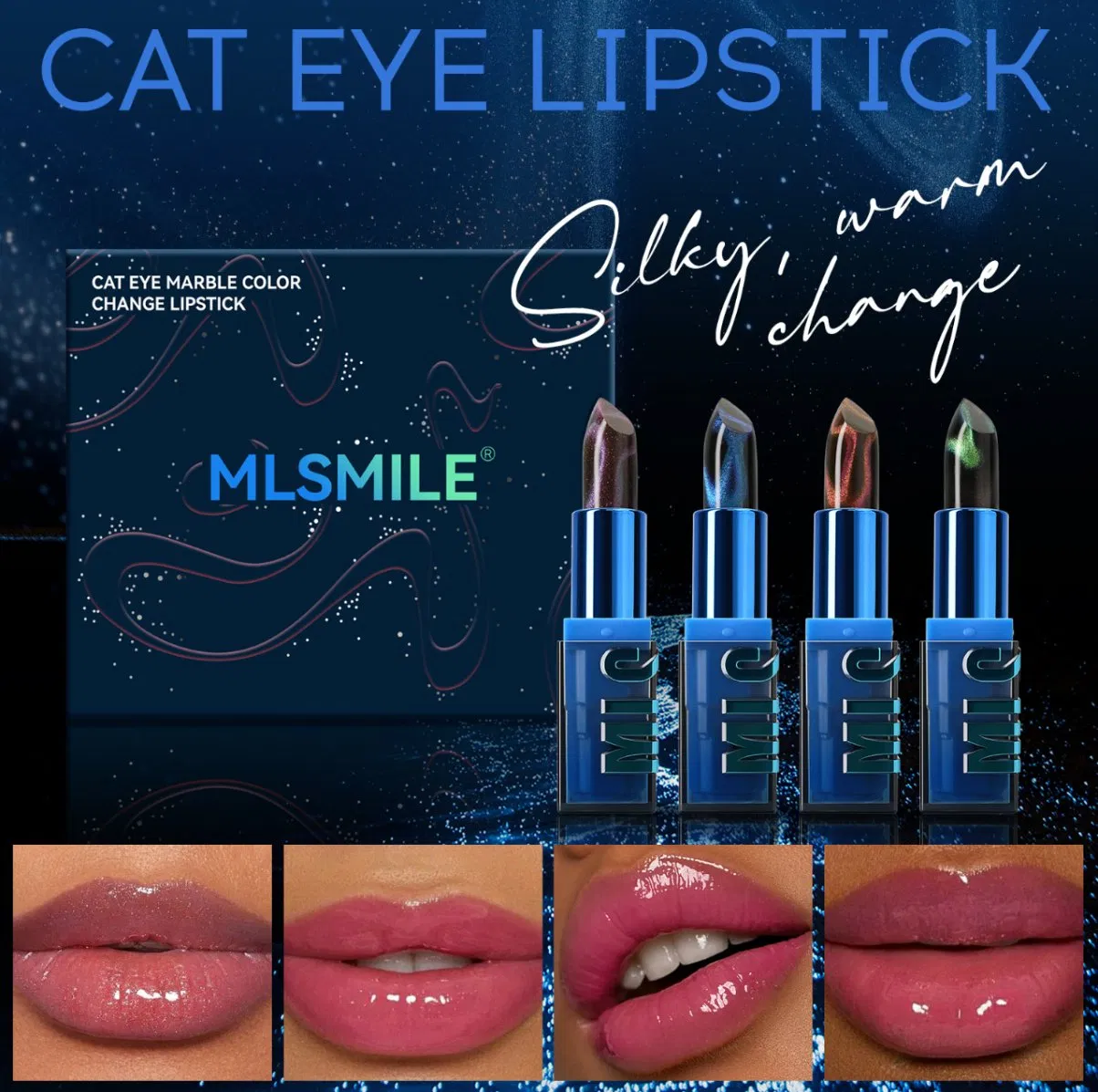 Online Wholesale and Retail 4 Color Eye Cat Set Warm Change Lipstick Transparent Jelly Lipstick Long-Lasting Waterproof Color Changing Eye Cat Lip Balm Set