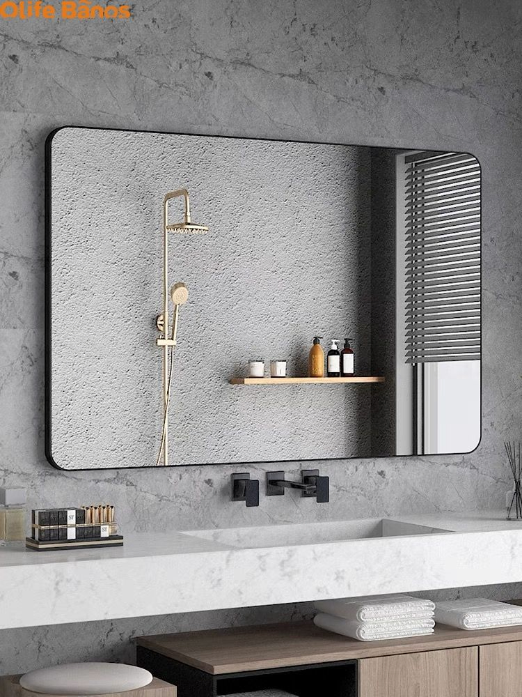 Modern Aluminum Alloy Rectangular Round Black Gold Frame Mounted Bathroom Decor Smart LED Mirror for Hotel