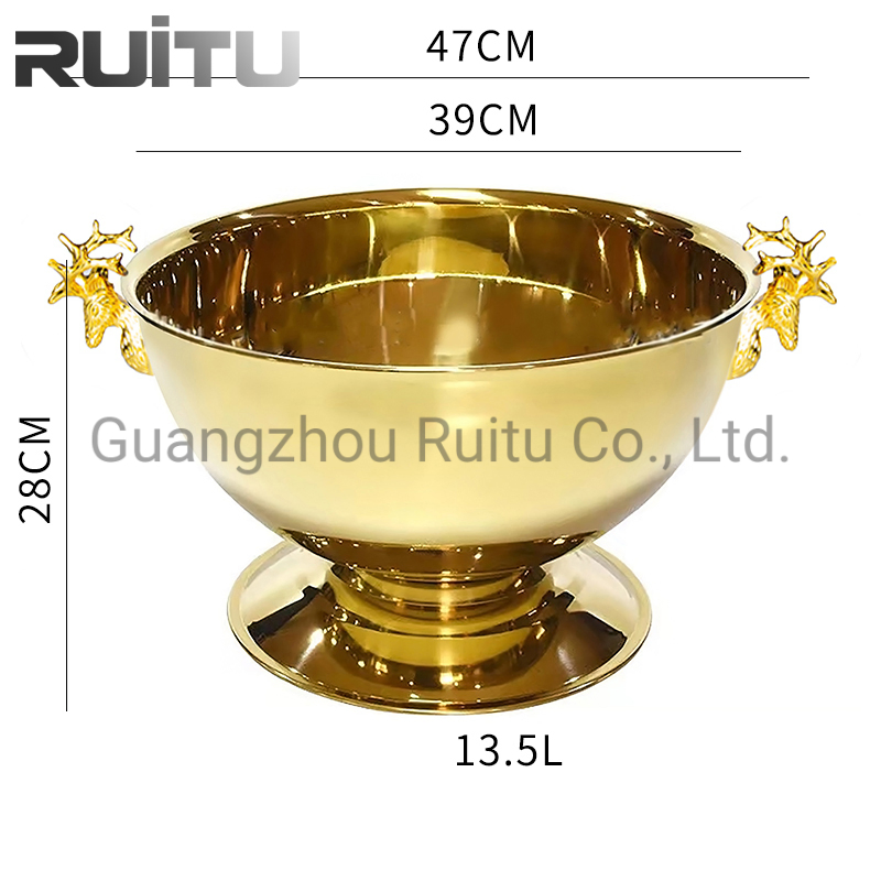 Hotels Travel Portable Round Ball Hammered Brass Gold Plated Antique Deer Handle Stainless Steel Metal Champagne Punch Bowl Cooler Beer Wine Ice Bucket
