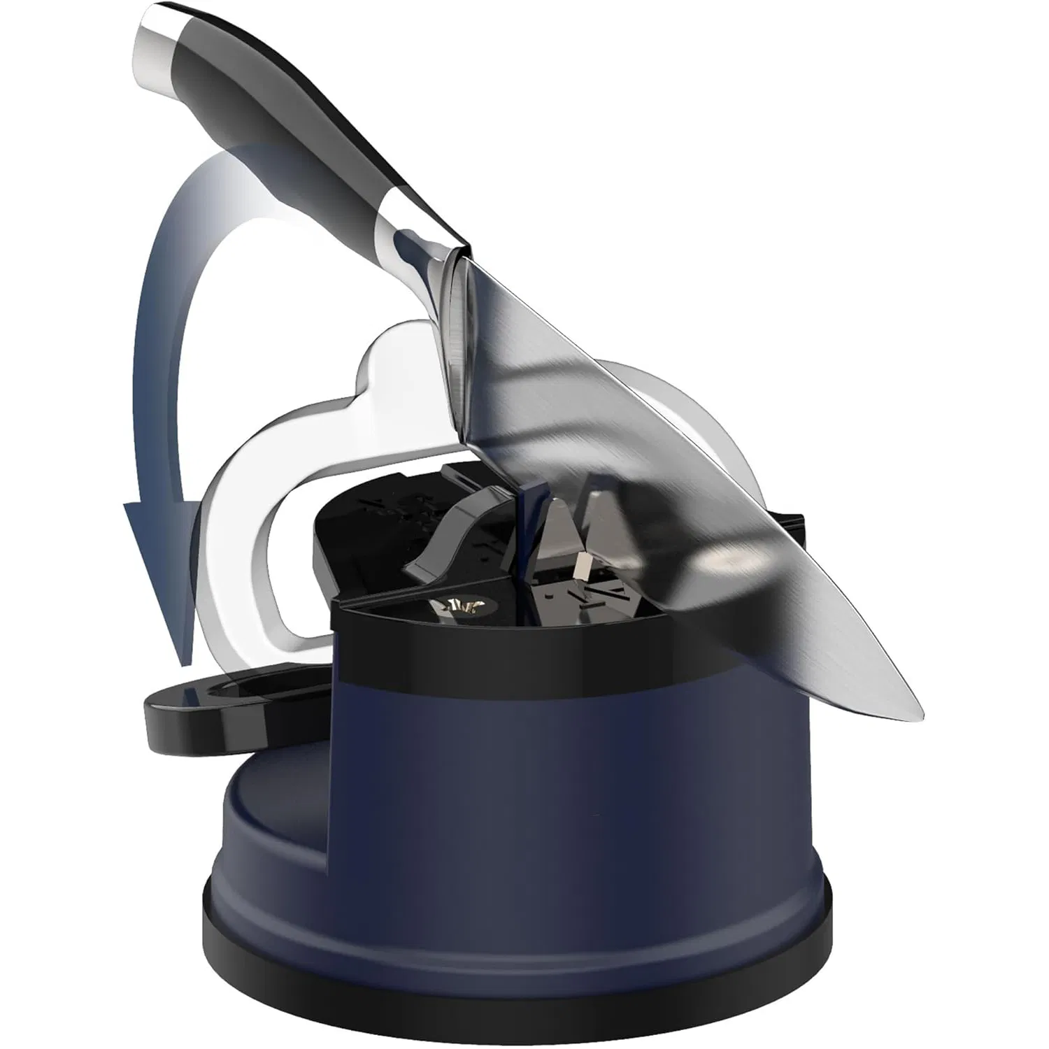 Deep-Blue Chef Knife-Sharpener Quick Pull-Through Ceramic Sharpener Compact Knife Sharpener, Suction-Cup, Kitchen-Home-Use