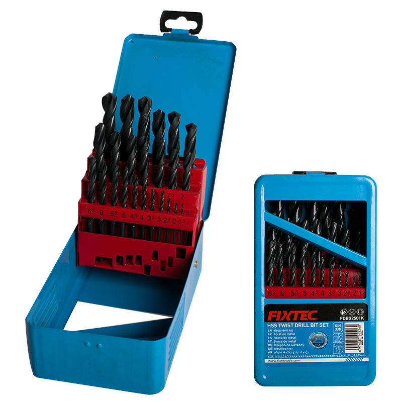 Fixtec 25PCS 118° General Angle HSS 4241 DIN338 Drill Bits Set Combination
